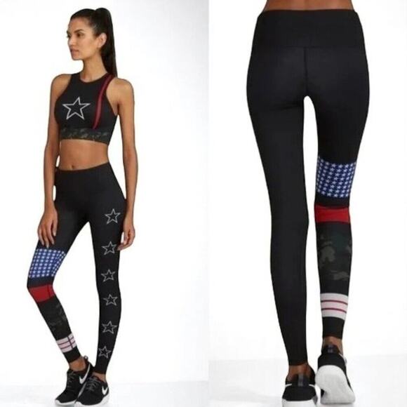 Noli Yoga Rebel Black Graphic Stars Stripes Camo Leggings Size S - Picture 1 of 7